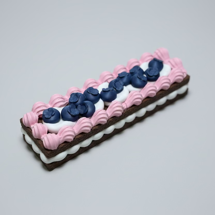 Bluberry cake pill box on a grey surface