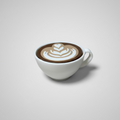 White 3d printed cup with a heart-shaped latte art design 